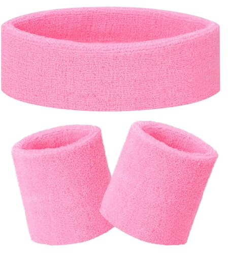 Becellen 3 Pièces Bandeau et Bracelet Sport Bracelet Eponge Bande Poignet Sweatband Anti-Sueur Headband pour Femmes Hommes Tennis Basketball Course (Rose)
