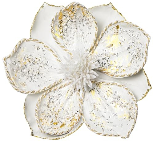 Briful 4 Stücke Weihnachtsstern Christbaumschmuck Magnolie Kunstblumen mit Glitzern Poinsettia Kunstzweig Weihnachtliche Dekoration Weihnachtsbaum Neujahr Ornamente