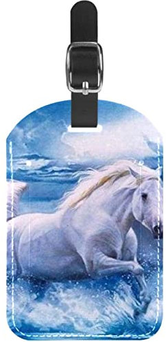 Weiße Pferde, die Tier-PU-Leder-Reisetaschen-Aufkleber-Koffer-Anhänger rennen, personalisiertes Design