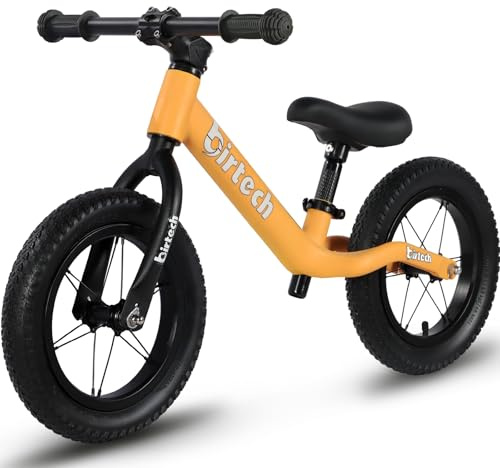 Hello-5ive 12 Balance Bike for 2, 3, 4, 5, 6 Year Old Boys and Girls, Lightweight Nylon Frame Toddler Training Bike No Pedal Bikes for Kids with Adjustable Seat and Air Tires (Yellow)