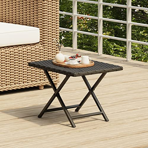 Homgoday Klapptisch Campingtisch Balkontisch Gartentisch Klappbar Beistelltisch Couchtisch Teetisch für Garten Terrasse und Balkon Schwarz 45x35x32 cm Poly Rattan