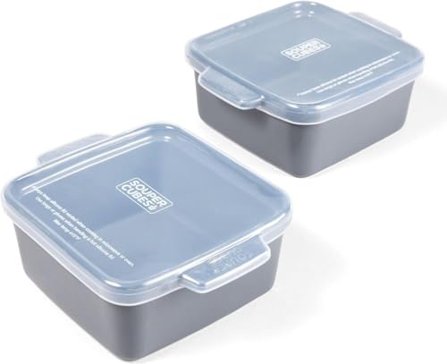 Souper Cubes 5 x 5 Ceramic Dishes With Silicone Lids – Charcoal - 2-Pack | Small Oven Baking Dish Stoneware, Perfect For Reheating Lasagna, & Individual Portions - Oven, Air Fryer, & Microwave Safe