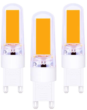 tkhetiana G9 LED Bulb Warm White,3.8W Energy Saving Lamps Led 3000K,Replaces 40W G9 Halogen Lamp,COB LED Bulb,AC220-240V,3 Pack