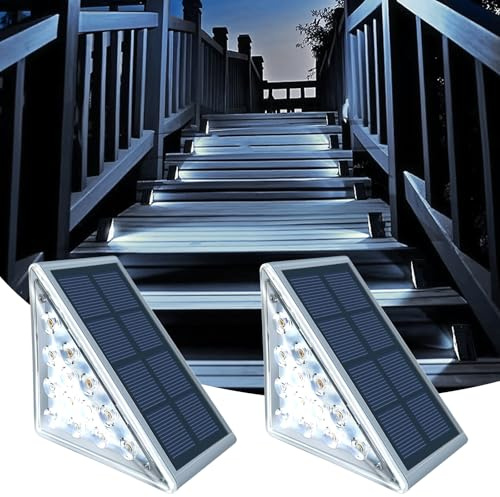 TOTHDATE 2er-Set Solar Treppenbeleuchtung Außen Kaltweiß Licht, Solar Stufenleuchten Wegeleuchten IP67 Wasserdicht für Boden Veranda Dekor Hof Pfad Garten Gehwege
