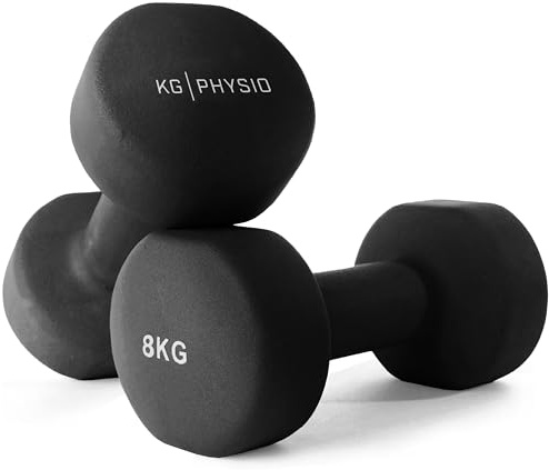 KG Physio Mancuernas y Póster A3 con Ejercicios Ejemplo - Mancuernas con Forro de Neopreno, Agarre Cómodo, Resistente al Sudor y con Tecnología anti-roll, negro