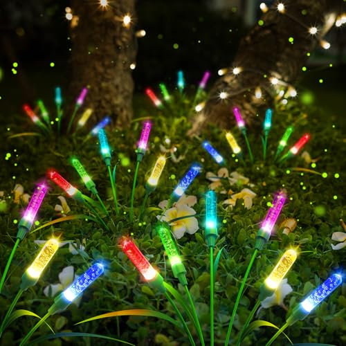 Lot de 2 lampes solaires d'extérieur - 6 LED multicolores - En roseau - Pour l'extérieur - Modes de balayage en option - Décoration de jardin pour l'extérieur - IP65 - Résistant aux intempéries -