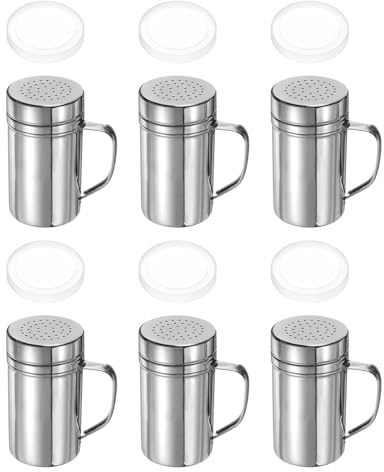 sourcing map 6pcs Salt Dredge Shakers 14 Ounce Stainless Steel Seasonings Spice Shakers with Handle and Lid for Salt Sugar Flour