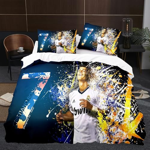 Rcxnm Children's Bedding Bed Linen Set with 3D Football Star Motif, 135 x 200 cm Duvet Cover and 80 x 80 cm Pillowcase, for Boys