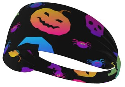 Regenbogen-Hexenhut für Halloween, Geister-Hexenhut, Spinnen, bedruckt, für Damen und Herren, elastisch, Sport-Stirnbänder, atmungsaktives Schweißband