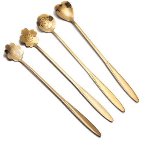 Alipis 3pièces Cuillères Acier Inoxydable à Long Manche Cuillères à Café Originales Forme De Pétale Mélange Pour Boissons Desserts Et Service Cuisine Couleur Rose Doré