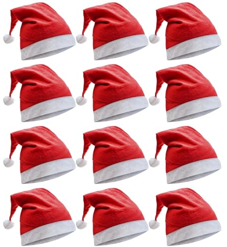 CNMTCCO Weihnachtsmannmützen, 12 Stück, Weihnachtsmannmütze, Weihnachtsmannmütze, Weihnachtsmann-Kostüm, rote Weihnachtsmannmütze für Neujahr, festliche Weihnachts- und Heiligabend, Partyzubehör