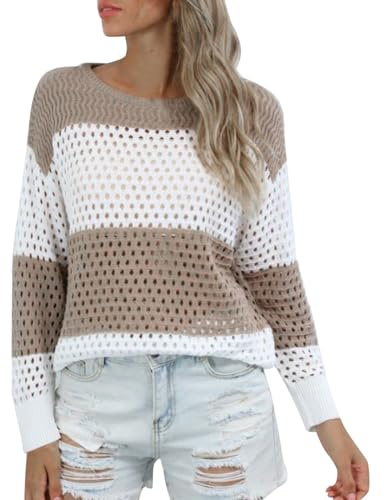 Dinglong Suéter de Mujer chaqueta invierno mujer Suéter casual de punto con bloques de color a de manga larga con cuello y suéter recortado para mujer chaqueta invierno mujer suéter de ganchillo mujer
