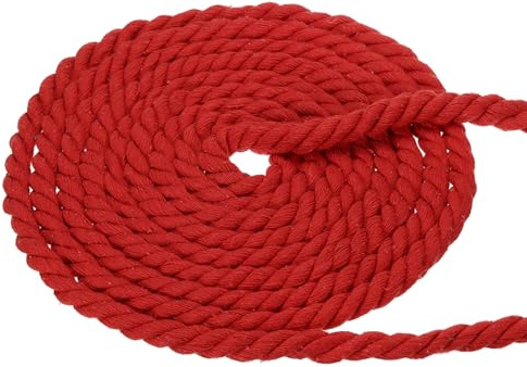 PATIKIL 1/2 inch x 50 Pieds Corde de Coton Naturel Tressée 3 Torons Corde de Coton Épaisse et Résistante Corde de Tir à la Corde pour Balustrades Artisanat Décoration Maison, Rouge
