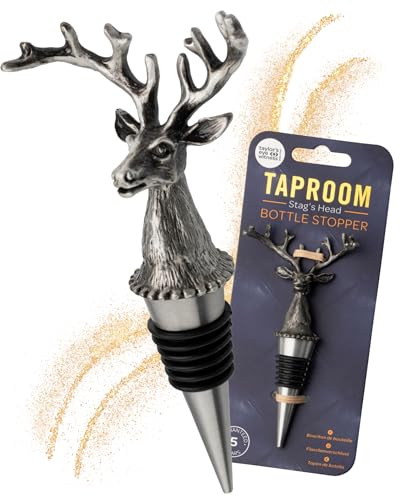 Matt Pewter Stag's Head Wine Bottle Stopper - Silicone Layered Seal. Classy Modern Design, Silver In Colour, Great For Beginners & Professionals, 13cm x 7.5cm