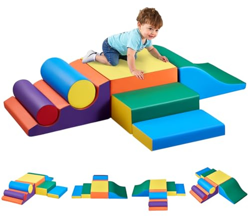 VEVOR Jouets d'escalade, 7 pièces, blocs d'escalade en mousse pour tout-petits de 6 mois à 3 ans, en cuir PU, jeu d'activités d'escalade intérieur pour ramper, grimper et glisser, facile à nettoyer