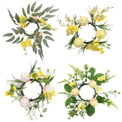 Osterkranz Tisch,2 Stück Ostern Kerzenkranz Für Stabkerzen Künstliche Ostern Kerzenkranz,Ostereier Kerzenringe Frühlingskranz Für Tischdekoration Osterndeko