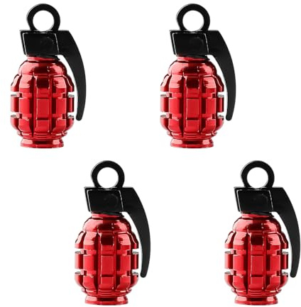 Tabanzhe Valve Stem Caps-4PCS Metal Grenade Tyre Valve Caps Dust Caps Universal Anti-proof Tyre Valve Caps for Car SUV Motorbike Trucks Bikes(Red)