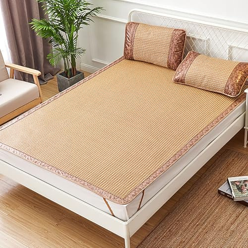 Estera de Cama de Bambú, Estera De Bambú Plegable De Doble Cara para Cama, Suave, Transpirable, Absorbe el Sudor, colchoneta para Verano, para el hogar, Escuela, Dormitorio(Color C,135 * 195cm)