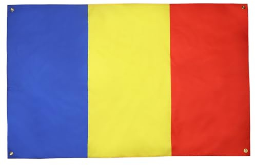 AZ FLAG Bandera Rumania 150x90 cm Rumana Poliéster Ligero 4 Ojales | Uso interior Enseña România costuras dobles y bordes reforzados con ojales metálicos