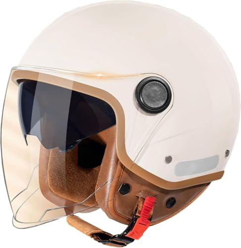 Casco Da Moto Jet Da Uomo Omologato ECE - Casco Da Scooter Da Donna, Aperto, Vintage, Doppia Visiera - Bianco A4,S/(55~56cm)