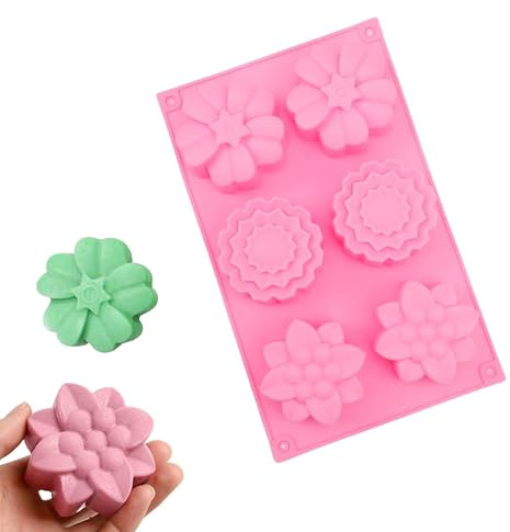 SHENGYIG 6-Fache Silikon-Seifenform Blumenform (6x) | Gießform für Seifen, Schokolade & Kuchen, Wiederverwendbare Backform aus Silikon, Ideal für DIY Seifenherstellung & Desserts