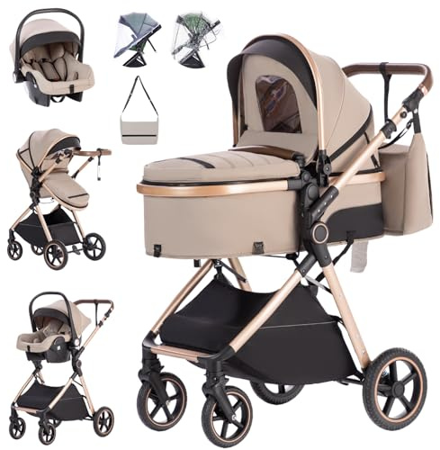 Zkiprm Kinderwagen 3 in 1, Doppelte Faltun Kinderwagenset mit Sitz