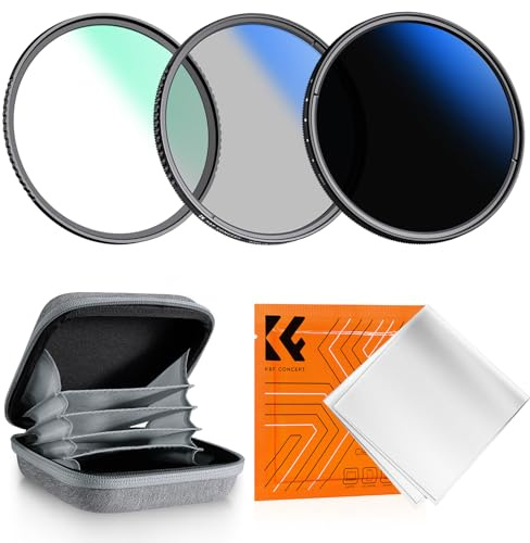 K&F CONCEPT 55mm Kit Filtre UV et Polarisant CPL et ND2-400 Variable et Chiffon pour Objectif Appareil Photo