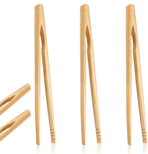 3 PCS Toast Tongs, 7 inch Bamboo Tongs for Cooking, Anti-Slip Toaster Tongs Bamboo for Tea, Food, BBQ, Salad, Pasta, Grilling