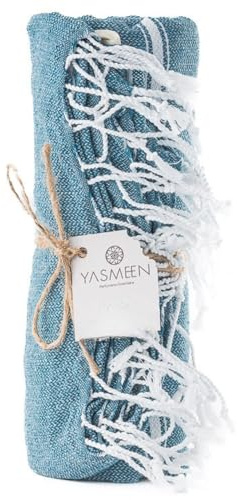 Yasmeen Saunatuch 96x172 cm, 100% Baumwolle, 260 g/m², Badetuch, Strandtuch, Pestemal Hamamtuch, schnelltrocknend und leicht (Graublau, 96x172 cm)
