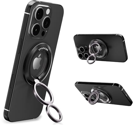 VYVIYON Phone Ring Holder for MagSafe, MagneticCell Phone Grip Stand Black | Magnetic Finger Kickstand for iPhone 17 16 15 14 13 MagSafe Ring for Samsung Android Phone Case (2 Metal Ring Include)