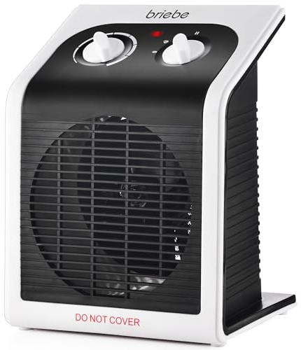 briebe Calefactor Ventilador Eléctrico Portátil, 2000W, Termoventilador Baño 2 Niveles de Potencia, Aire Frío/Caliente, Termostato Bajo Consumo, para Espacios hasta 20m², Negro/Blanco
