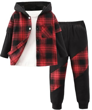 Generisch Bambino Ragazzo Manica Lunga Stampe Top Pantaloni Bambino Bambini Set 2PCS Vestiti Bambini Abbigliamento Inverno, Colore: rosso, 5-6 Jahre