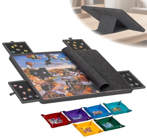 Jigsaw Puzzle pieghevole con 4 cassetti, tavolo puzzle portatile con supporto 2 in 1 e copertura, super leggero in feltro con 6 scomparti, accessorio puzzle per fino a 1000 pezzi (nero)