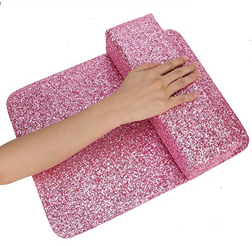 Dioche Paillettes Brillantes Nail Art Tapis de Table Coussin Coussin Support de Main Repose-main Outil de Manucure élastique Doux Confortable pour un Usage Professionnel à (oreiller à rose)