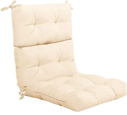 COSTWAY High Back Chair Cushion, Thick Rocking Chaise Lounge Chair Pad with Non-Slip Rope Belts, Waterproof Sun-Protection Padded Seat Cushion for Indoor Outdoor Furniture (Beige)