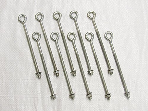 x10 M8 X 150MM Zinc Plated Folded Straining Eyebolts Nut & Washer - Wire Support Fencing Straining