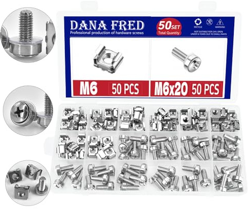 M6 trou carré matériel Cage à vis Écrou Rondelles Assortiment de rack de serveur et armoire kit 50set