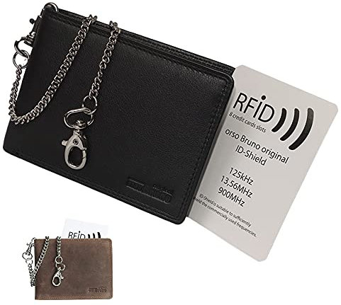 Schwarze Geldbörse mit Kette im hochwertigen Leder Querformat Bikerbörse mit Kette Kettenbörse Geldbeutel Portemonnaie Scheintasche Männer Herren schwarz