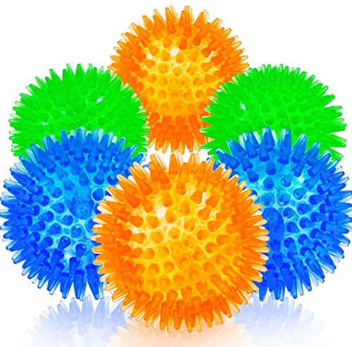 Quietschbälle für Hunde, kleine Apportierbälle für Hunde, Gummi, 6 Stück, leuchtende Farben, TPR, Welpenspielzeug, Hundespielzeug, Bälle, quietschendes Spielzeug, Spikeball, Kauspielzeug für kleine
