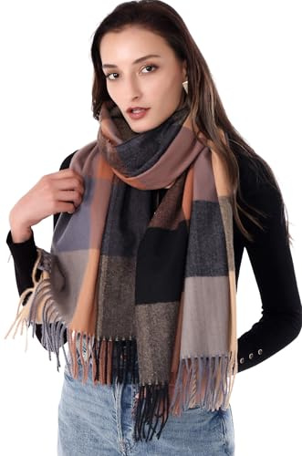 DiaryLook Plaid Warm Blanket Scarf for Winter, Long Ladies Scarves Check Soft, Wool Tartan Shawl Wraps for Women
