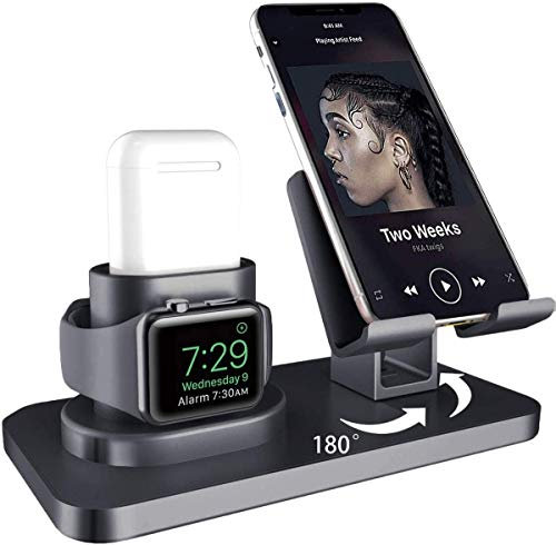 AICase Supporto per tablet, supporto Airpods Pro/1/2, supporto per orologio, supporto telefono, 3 in 1 stazione di ricarica per Apple Watch Series 5/4/3/2/1, supporto per iPad 12.9 (grigio)