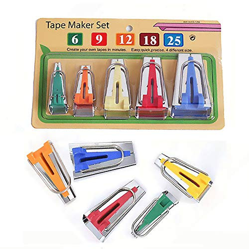 Schrägbandformer Powertool 5-teiliges Set zum Nähen, Quilten, Basteln und Basteln (6 mm, 9 mm, 12 mm, 18 mm, 25 mm)