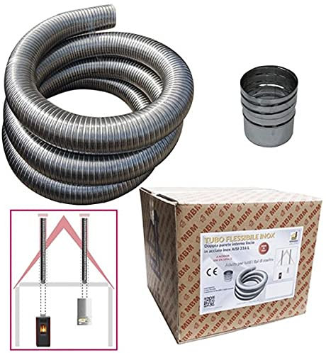 Kit tuyau en acier inoxydable 316 flexible 3 m diamètre 80 mm intérieur lisse selon CE EN 1856 2 conduit de cheminée
