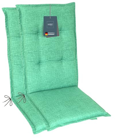 LILENO HOME Gartenstuhl Auflagen als [2er Set - Hochlehner] in Türkisgrün - Bequeme Liegen als Sitzauflagen für Gartenmöbel - Stuhlkissen für Gartenstühle und Klappstühle