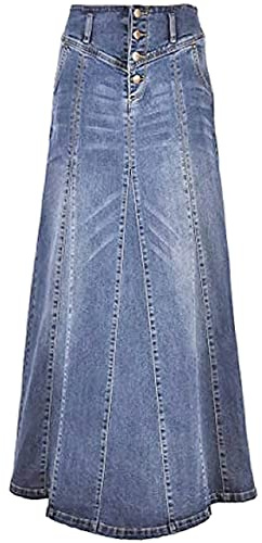 ebossy Jupe Longue en Jean pour Femme - Taille mi-Haute - Effet Vieilli, 01 Bleu Clair., Taille XL