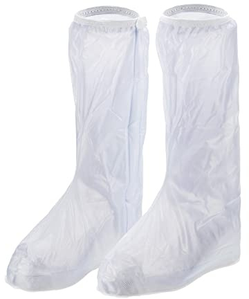 PATIKIL M Waterproof Rain Boot Shoe Cover, 1 Pair PVC Reusable Non-Slip Overshoes Rain Galoshes Snow Boots Protector with Zipper for Rainy Outdoor, White