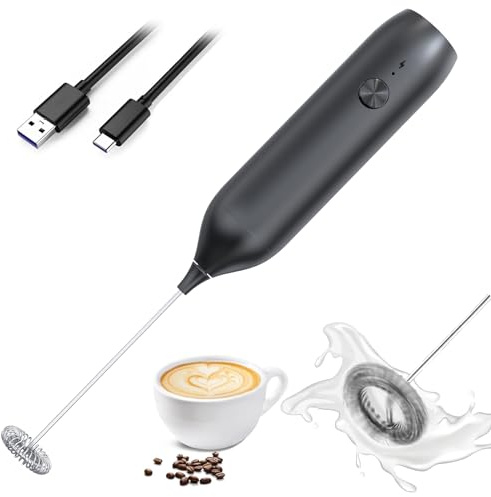 Hemixye Varita espumadora de leche recargable, mezclador de bebidas de mano, batidor eléctrico con USB-C, máquina de espuma para agitador de café, batidora de mano para latte, matcha, capuchino, frapé