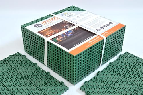 HESTRA Kunststofffliesen Universa 02020 | Balkonfliese Stecksystem Innen- und Außenbereich | Bodenplatten wasserdurchlässig, wetterfest, pflegeleicht | 11 Fliesen à 30 x 30 cm (Grün)