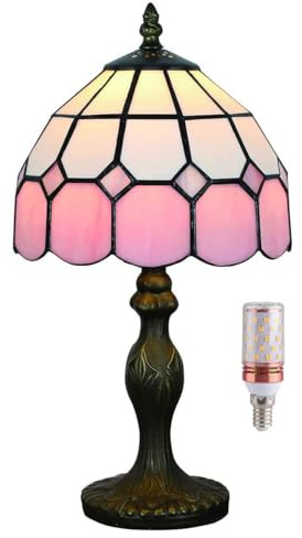 Five liters 8 Tiffany Style Mediterranean Stained Glass Table Lamp Bedside Bedroom Lamp Night Light Children's Lamp 38 cm Hight with Light Bulb(Color:Pink)