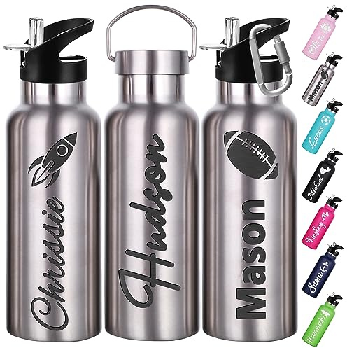Botellas de agua personalizadas con pajita 350ml 750ml Nombre grabado Logotipo Botella isotérmica Botellas de agua de acero inoxidable personalizadas Regalo para la escuela Deportes Oficina Aire libre